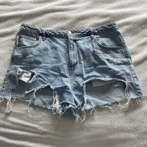 Light Blue High-Waisted Shorts with Unique Patch Detail